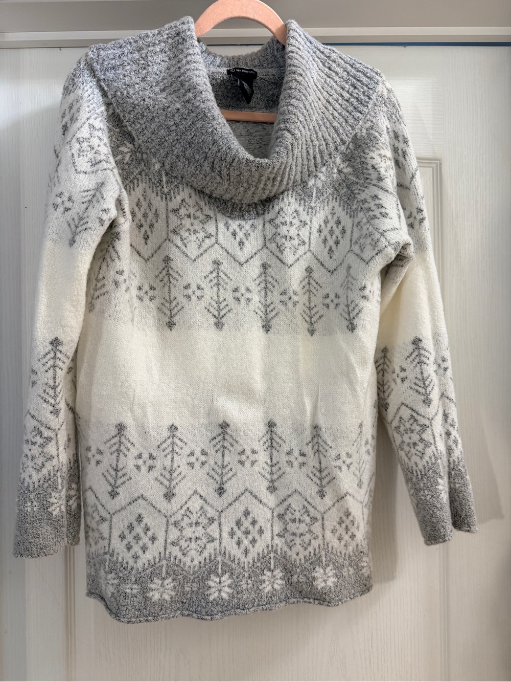 new directions Cream and Gray Nordic Cowl Sweater